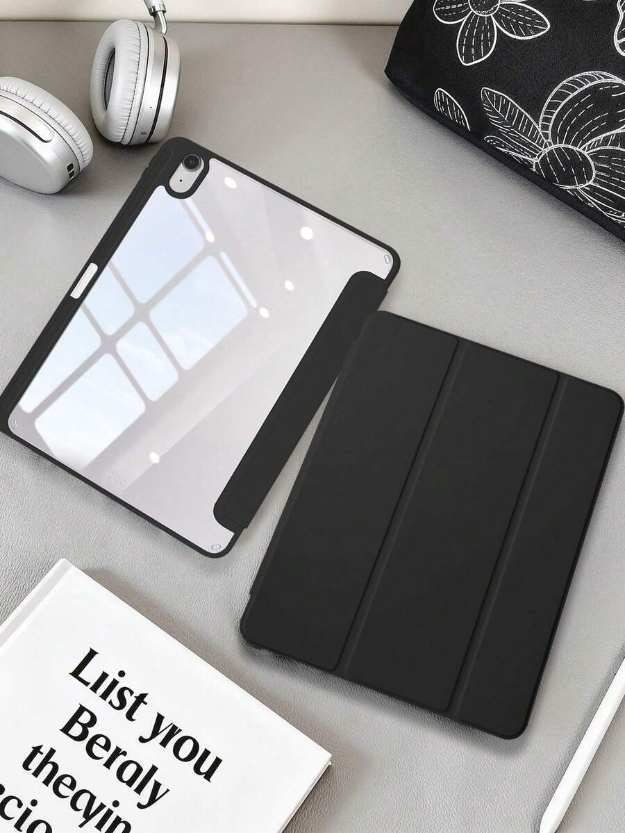 1件裝 壓克力三折式柔軟觸感布面黑色平板保護殼,相容 iPad Mini6/7/Air/Air2/9.7/10.2/10.5/10.9(Air4-Air8)/Pro 11/10th Gen/A16/Pro11 2024/12.9/Pro13 2024 機型,純色平板殼,壓克力背殼,三折支架,自動休眠/喚醒,內建筆槽,不含筆,部分機型附相機框 - 黑色 - 查看 1