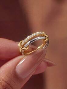1pc Ring, Inlaid With Sparkling Zirconia, Unisex, Suitable For Daily Wear Or Party Accessory. High-Quality Ring, Exquisite Jewelry, Ideal Gift. - Fashion Double Circle - View 1