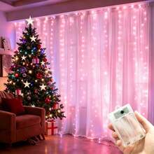 3/6m 8-Function Battery Powered Fairy String Lights, Curtain Lights, Suitable For Christmas, Halloween, Wedding, Birthday, Party And Home Decor, Holiday Atmosphere Lighting, Holiday Lighting, Halloween String Lights, Indoor/Outdoor - Battery Box Curtain Light - View 5