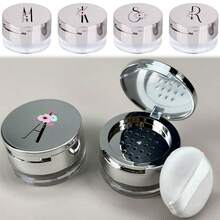 Makeup Organizer Portable Empty Loose Powder Container Refillable Cosmetic Sifter Box With Built In Mirror Travel Compact Makeup Case Ideal Gift For Girls Initial Name Flower And Black 26 Letters Pattern - Silver - View 1