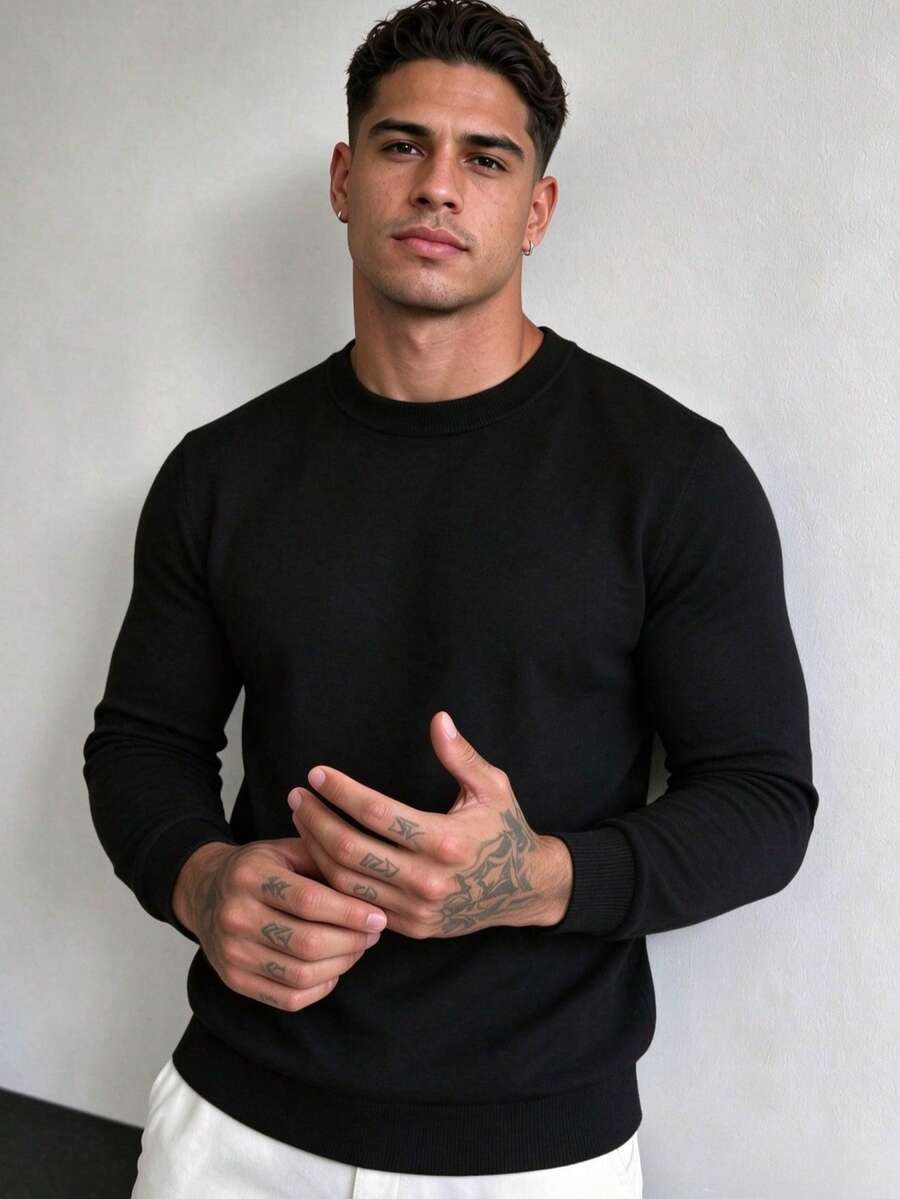 ZYNTH BALENO Men's Autumn/Winter Fashion Crew Neck Sports Sweater, Suitable For Fitness, Running, Hiking - Black - View 1