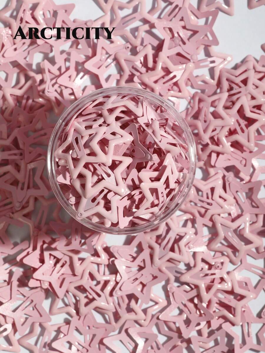 Arcticity 12PCS Pink Star Enamel BB Hair Clips, Sweet & Cool Style Snap Clips, Suitable For Bangs, Loose Hair, Ponytail Styling, Fashion Women Hair Accessories - Pink - View 1
