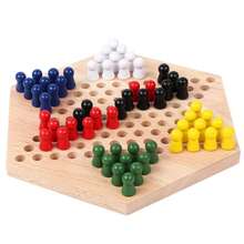 1 set permainan Catur Cina dari kayu solid, papan segi enam dengan 6 bidak berwarna, permainan papan strategi keluarga klasik. - MultiWarna - View 5