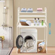 Adjustable Laundry Room Shelf, Expandable Over Toilet Washing Machine And Dryer Storage Rack, Laundry Room Storage And Organizer Standing Shelf - White - View 9