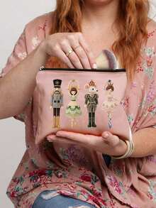 2D Christmas Theme Nutcracker Makeup Bag, Includes Christmas Ballet And Other Elements, Holiday Gift Bag, Toiletry Bag, Multi-Functional Bag, Suitable For Commuting, Back To School, Travel, And Other Occasions (2D Printed Pattern) - Multicolor - View 4