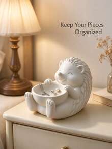 Hedgehog Shaped 3D Printed Jewelry Tray, Unique White Cute Small Accessory Storage Box, Mini Jewelry Organizer, Suitable For Vanity, Bedroom Desk, Home Desktop Decoration - White - View 3