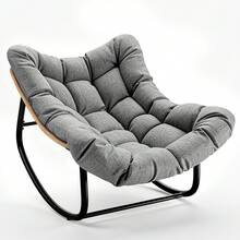 Dryfeedo Wide Egg-Shaped Rattan Rocking Chair With Cushion, Grey, Indoor & Outdoor Lounger, 150kg Capacity - A - View 2