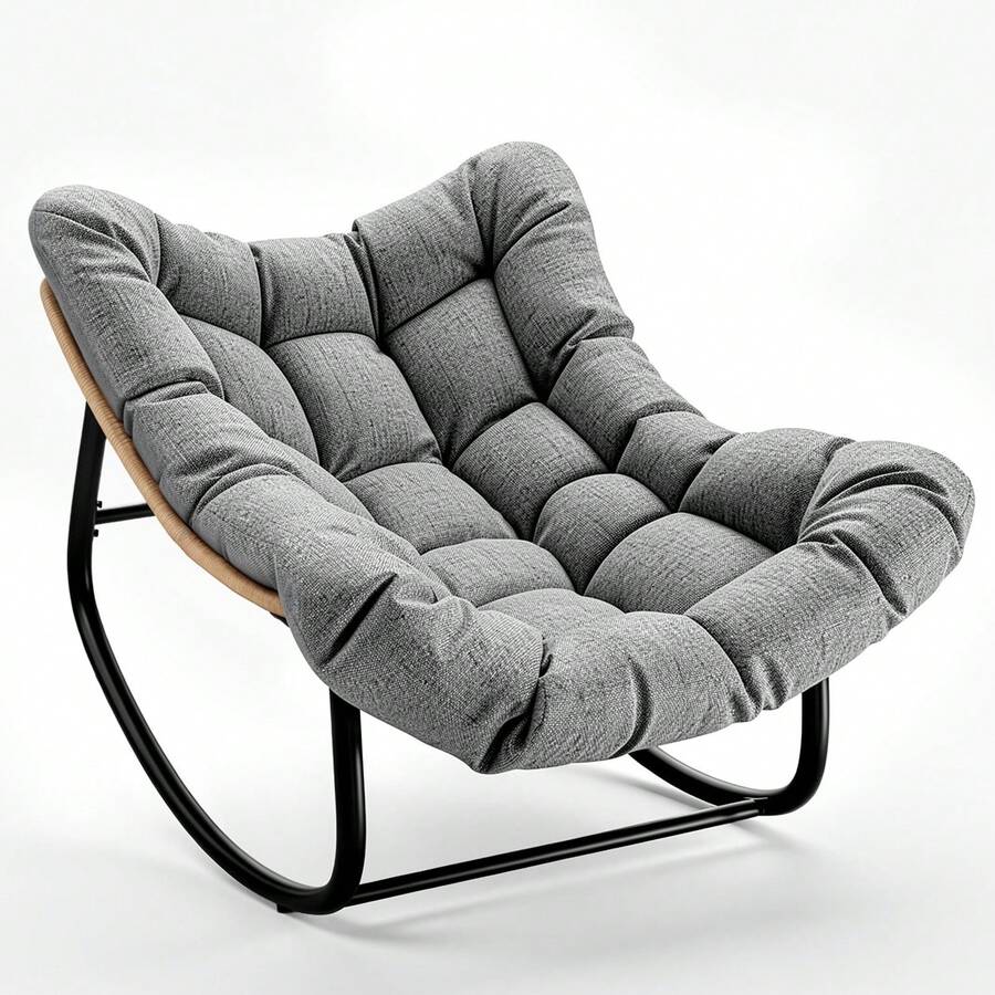 Dryfeedo Wide Egg-Shaped Rattan Rocking Chair With Cushion, Grey, Indoor & Outdoor Lounger, 150kg Capacity