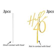 3pcs Gold Acrylic "18 30 40 50 60 21" Birthday Cake Topper, Birthday Cake Decorations, Birthday Gift - Gold - View 12