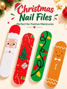 2/4/8pcs Christmas Nail Files, Mini Nail Buffers, Patterned Polishing & Grinding Nail Files, Christmas Gift, Manicure Tools, Easy To Use And Portable - Multicolor - View 1