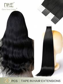 DNE HAIR 20pcs Tape-In Hair Extensions 100% Human Hair #1 Pure Black 12-22 Inches Silky Straight Seamless Invisible High Quality Thick Ends Healthy Remy Hair Suitable For Fine Hair, Salon Use And All Women/Girls Daily Wear - S1 - View 1