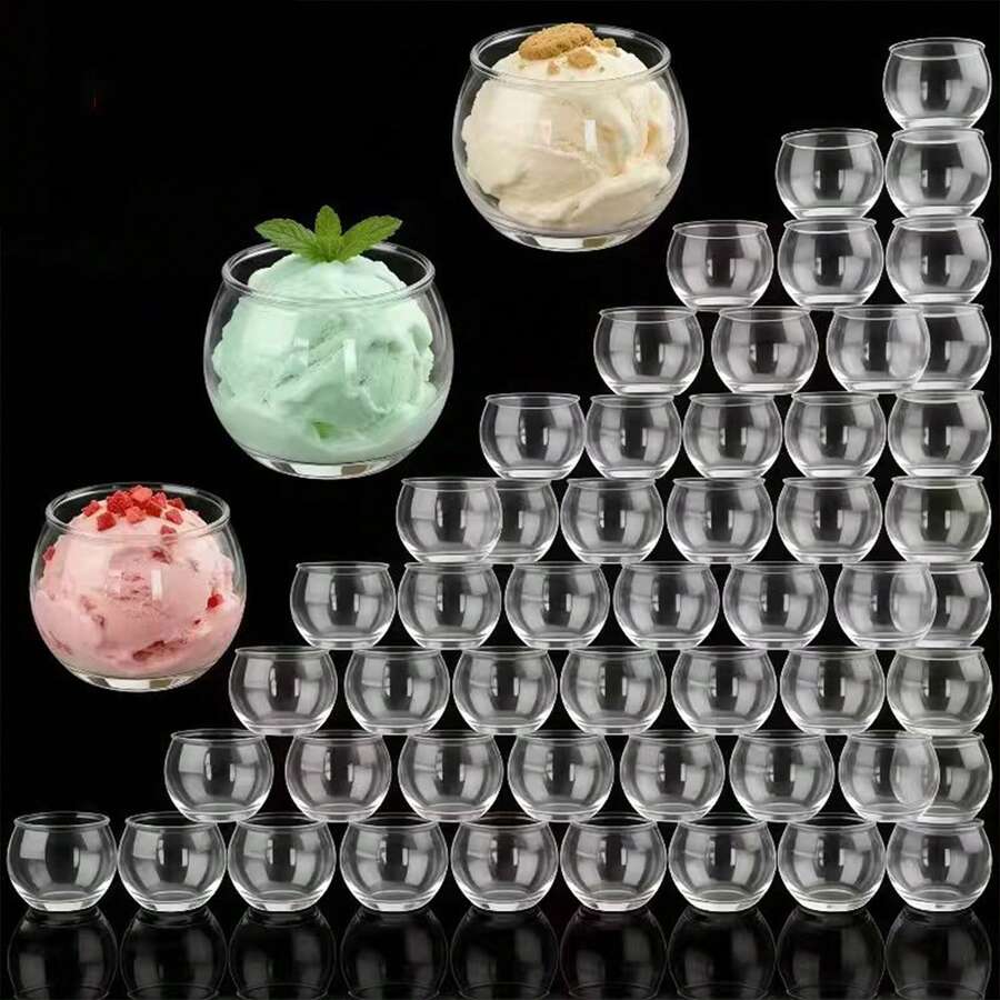 Transparent Small Round Glass Dessert Cups, Thick-Walled Clear Design, Suitable For Ice Cream, Pudding, Yogurt, Jam, Highly Attractive For Birthday Parties, Afternoon Tea, Family Gatherings, Can Be Used For Small Dessert Display, Perfect For Home And Banquet Decoration - Clear - View 1
