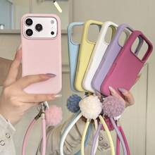 Minimalist Solid Color Liquid Silicone Lychee Texture Phone Case For 18 Pro Max, 17, 16, 15, Full Coverage, Shockproof - Pink - View 2