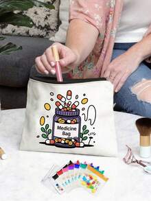 Medicine Bottle Print Storage Pouch Set With Clear Pouch Multi-Color, Makeup Cosmetic Organizer Travel Bag. Portable Multi-Functional Lightweight Design; Suitable For Travel, Daily Use, Hospital And Holiday Occasions; Ideal Holiday Or Birthday Gift For Women, Girls And Nurses - Multicolor - View 6