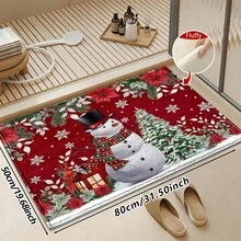 1pc Kitchen Mat, Soft Faux Cashmere Material Floor Mat, Christmas Snowman Entryway Rug, Kitchen Bathroom Doorway Anti-Slip Mat, Bedroom Entrance Decorative Mat, Christmas Theme Anti-Slip Mat, Suitable For Multiple Scenes Anti-Slip Floor Mat, Room Decoration, Holiday Gift - Multicolor - View 12
