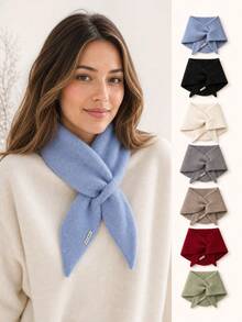 Women's Solid Color Triangle Neck Scarf, Cross-Style Winter Warm Neck Accessory, Autumn Decorative Deep Winter Clothing Accessory, Suitable For Commuting, Work, Campus And Various Occasions, Back To School Season, Ideal Gift For Family, Friends, Mother, Christmas Gift - A - View 1