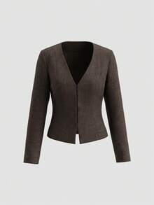 Ensemble de costume élégant et ajusté pour femmes VINOVA, blazer col V à manches longues + mini-jupe ajustée, marron, mode automne, tenue de bureau pour femmes, costume d'affaires - Marron - Voir 2