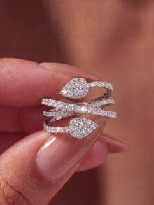 1pc Water Drop Cross Ring, Inlaid With Sparkling Zirconia, Unisex, Suitable For Daily Wear Or Party Accessory. High-Quality Ring, Exquisite Jewelry, Perfect Gift. - Cross-stitch - View 4