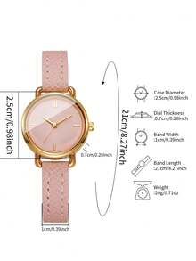 Women's Gift Watch With Embossed PU Leather Strap, Minimalist Dial With Markings, Light Luxury Niche Wristwatch, Gift For Best Friend (1pc/Set) Watch Box Not Included - Pink - View 3