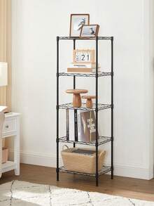 SONGMICS Kitchen Metal Shelves, 5-Tier Wire Shelving Unit With 8 Hooks, Narrow Storage Rack With PP Liners, Adjustable Height, For Bathroom - Silver - View 10