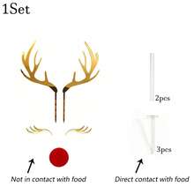 1 Set/2 Sets Gold Mirror Acrylic Reindeer Antler Cake Toppers, Christmas Rudolph Eyes Cake Decorations, Christmas Party Cake Decor - Multicolor - View 12