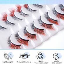 10 Pairs Colorful False Eyelashes, 3D Voluminous Strip Lashes With Red Accents, For Cosplay, Holiday Celebrations And Stage Makeup - Red - View 4
