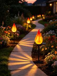 1PC / 4‑Pack Solar Flame Stake Light, LED Flickering Simulation Lawn Lamp, Waterproof Outdoor Landscape Decor Light For Garden, Yard, Pathway, Patio, Camping Ambient Lighting - Multicolor - View 9