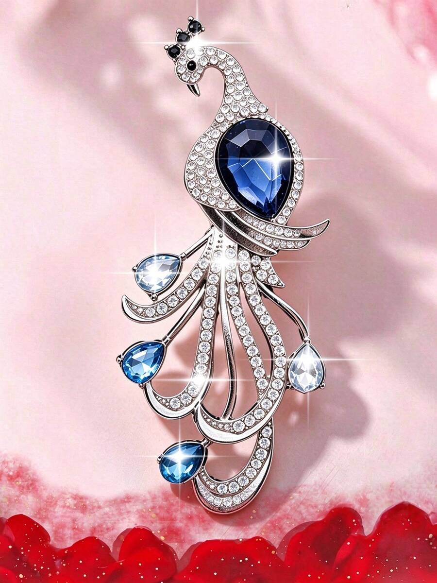 1pc Vintage Luxury Peacock Brooch, Fashionable And Versatile - Blue - View 1