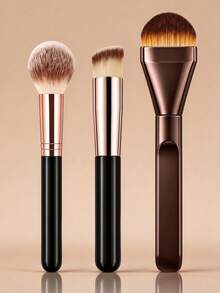 3Pcs Professional Face Makeup Brush Set, Soft Non-Shedding Bristles, Powder Brush, Concealer Brush & Foundation Brush, Ergonomic Handle Makeup Tools For Beginner - Multicolor - View 1