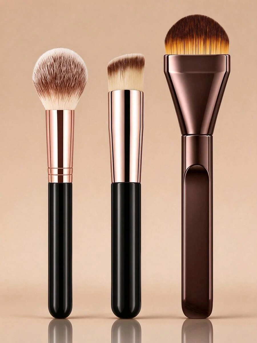 3Pcs Professional Face Makeup Brush Set, Soft Non-Shedding Bristles, Powder Brush, Concealer Brush & Foundation Brush, Ergonomic Handle Makeup Tools For Beginner - Multicolor - View 1