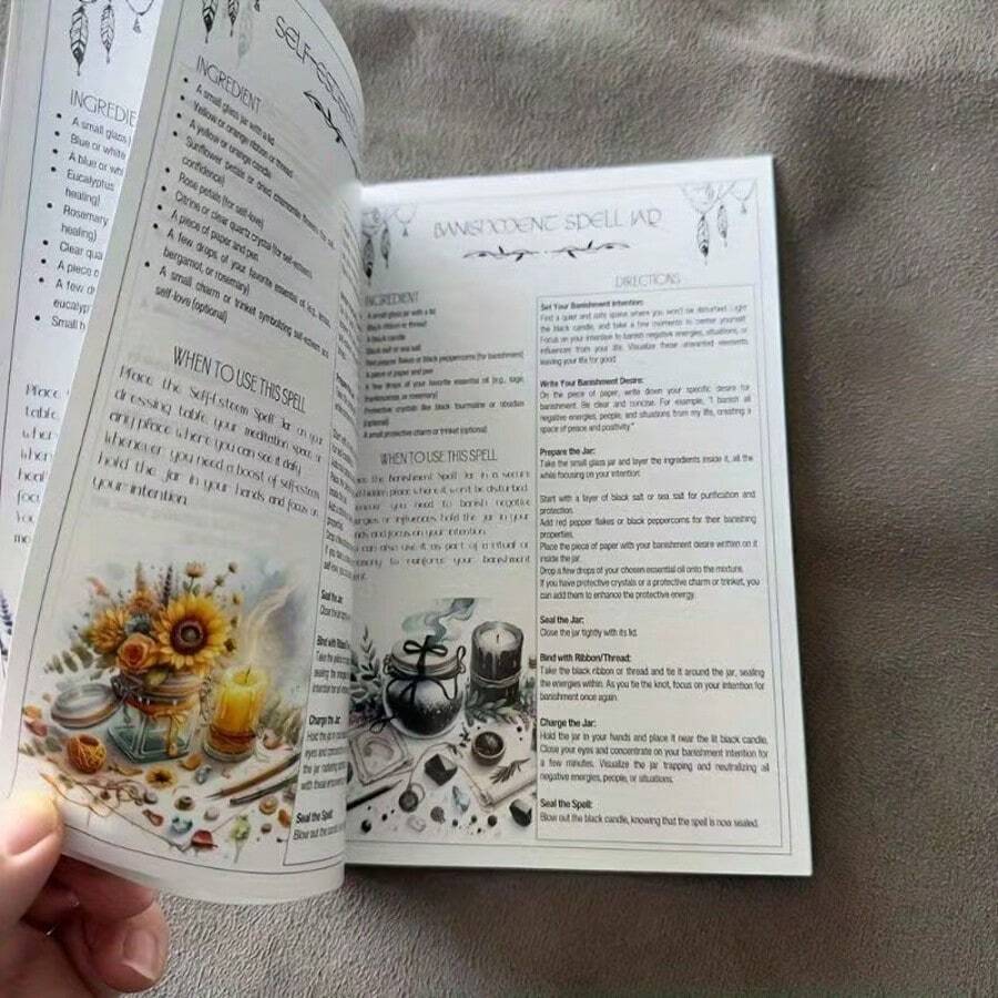 1 قطعة كتاب دليل السحر المصور Grimoire مع دليل الصيدلية السحرية، دروس الأعشاب والبلورات، كتاب الحرف النباتية الغامضة للمبتدئين، ديكور مجلة Junk Journal للهالوين، هدية - A - مشاهدة 1