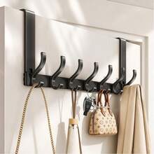 1pc Multi-Function Over-The-Door Hook, Strong No-Drill Towel & Clothing Rack, Space Saving Heavy Duty Storage Organizer For Bathroom, Wardrobe, Entryway Door, Suitable For Bedroom Closet, Holiday Home Decor Accessory, Wall Mounted Hanger - Black - View 12