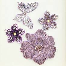 4pcs Purple Rhinestone Flower & Butterfly Handmade Sew-On Appliques For Clothing, Shoes, Hats, Bags Decoration - Multicolor - View 1