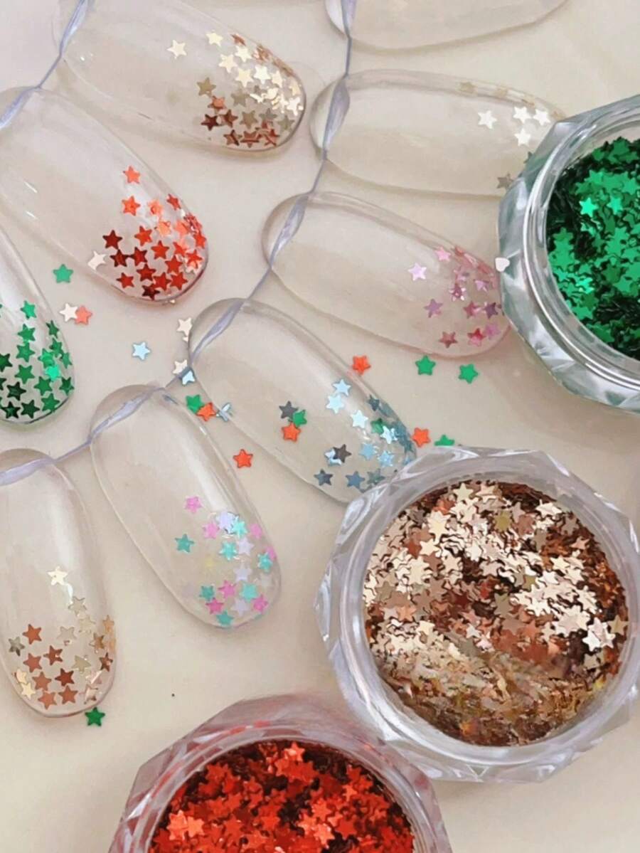 1 Box Fall Autumn Nails, New Christmas Five-Pointed Star Nail Art Glitter, Exquisite Versatile Nail Decoration, Wearable Nail Material, Nail Salon Style Nail Accessories - Multicolor - View 1