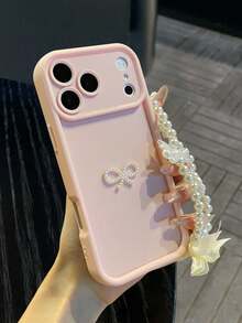 1件嬰兒粉 TPU 手機殼，珍珠蝴蝶結鏈條，日常使用，送給朋友、媽媽、閨蜜的禮物，相容 Apple11、13、Apple16 Pro Max、Apple17、14 Pro Max、Apple15、14、17 Pro Max、18 Pro Max、S26u、A57、A37、A16、A17、A56 5G、Honor400 等更多機型 - 粉色 - 查看 3
