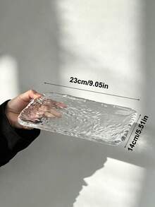 1pc Rectangular Transparent Glass Plate, All-Over Asymmetrical Ice Hammer Texture, Clear And Textured. Can Hold Fruit, Desserts, Snacks, Suitable For Afternoon Tea Display, Also Can Be Used As Storage Tray, Ins Minimalist Home Style - Transparent - View 6