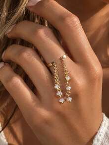 outingfit 1pc New Multi-Layer Tassel Crystal Pendant Ring, Versatile European & American Style Minimalist Tassel Ring, High-End Women's Ring - Gold - View 1