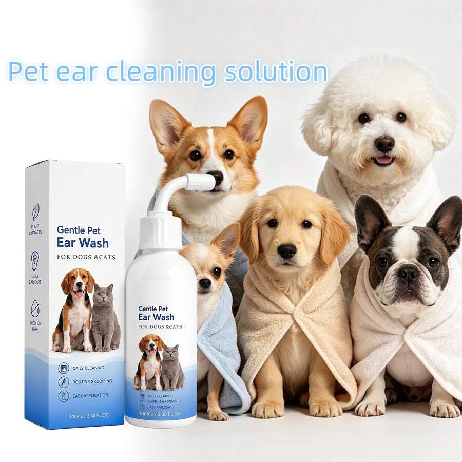 Pet Ear Cleaning Solution For Cats And Dogs, Gentle And Comfortable Ear Cleanser To Remove Ear Wax And Odor, Daily Care - Blue and White - View 1