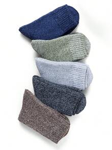 1/3 Pairs Men's Socks, Thickened Thermal Lined Long Tube Towel Socks, Vintage Versatile Solid Color Mid-Calf Terry Socks For Autumn/Winter - Multicolor - View 6