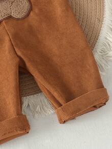 1pc Baby Girl Cute Multi-Color Casual Brown Bear Doll 3D Bow Corduroy Overalls Thin Spring/Autumn - Khaki - View 8