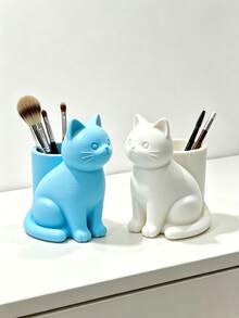 Tempat Penyimpanan Kuas Makeup Kucing Kreatif, Desain Kucing 3D Lucu, Kompartemen Luas untuk Kuas Bibir dan Lipstik, Bahan PLA Tahan Lama dan Bergaya, 2-in-1 Praktis untuk Penyimpanan dan Dekorasi Meja - MultiWarna - View 9