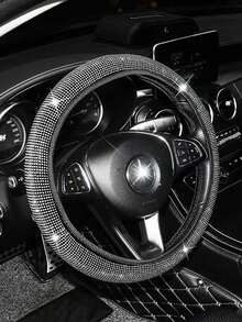 1pc Shiny Rhinestone Crystal Diamond Steering Wheel Cover, Breathable Non-Slip Car Steering Wheel Protector (Fits 14.2"-15.3" Inches) - Multicolor - View 7