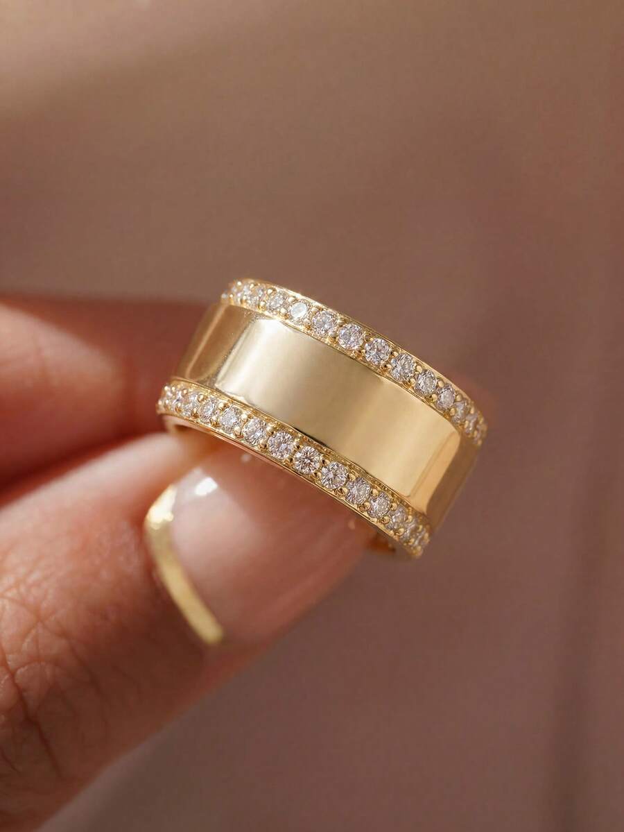 1pc Women's Smooth Rhinestone Ring, Suitable For Valentine's Day/Birthday/Couple Gift, Can Be Layered With DIY Romantic Women's Thin Rings, Exquisite Jewelry Gift - Glossy - View 1