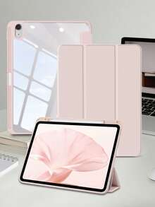 1件裝 壓克力三折軟觸感布面粉色平板保護殼，相容 iPad Mini6/7/Air/Air2/9.7/10.2/10.5/10.9 (Air4-Air8)/Pro 11/10th Gen/A16/Pro11 2024/12.9/Pro13 2024，純色平板保護套，壓克力背殼，三折支架，自動休眠/喚醒，內建筆槽，不含筆，部分機型附相機框 - 粉色 - 查看 2
