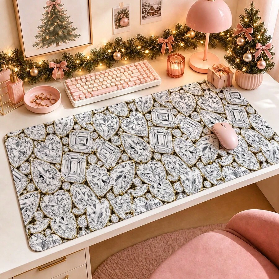 1pc Glam Shiny Rhinestone Diamond Desk Mat, Multi-Purpose Vanity Table Protector, Nail Art Mat, Large Desktop Mouse Pad For Women Bedroom & Office, S/M/L/XL - View 1