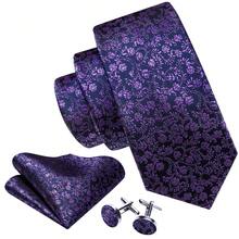 Men's Purple Tropical Floral Tie Pocket Square Cufflinks Tie Clip Set 4Pcs, Cufflinks Random Pattern - Purple - View 4