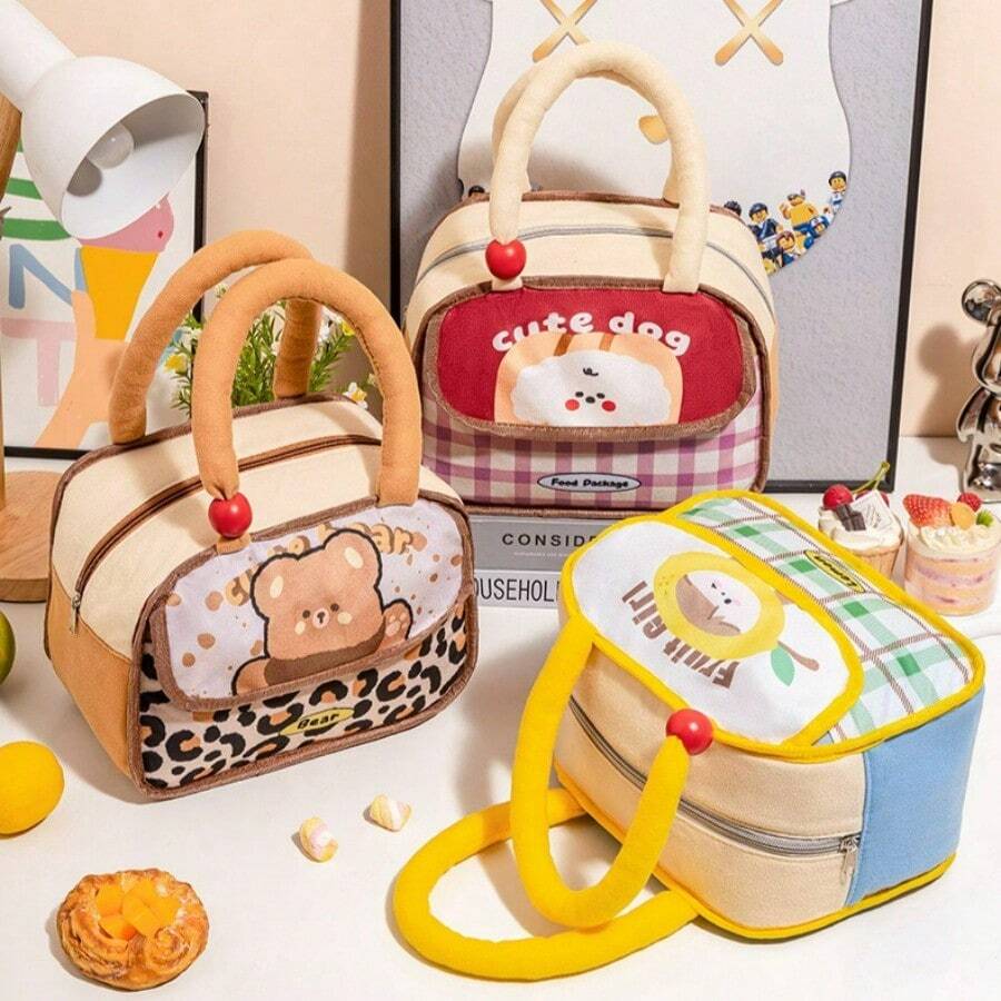 1pc Double Layer Insulated Lunch Bag, Handheld Meal Box, Breakfast Thermal Bento Bag With Thickened Aluminum Foil For Office Workers - Multicolor - View 1
