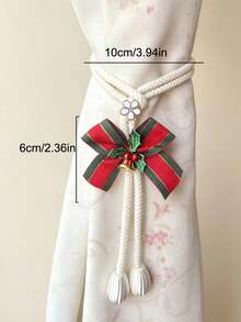 2pcs/1set Holiday Cartoon Style Knitted Curtain Tiebacks, Featuring Reindeer, Christmas Stocking, Snowman And Bow Patterns, Suitable For Living Room, Bedroom, Dining Room, Cafe, Hotel And Vacation Rental - one-size - View 3