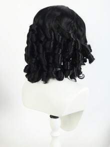 Black Short Curly Bob Wig For Women, Vintage Loose Wave Shoulder Length Synthetic Wig With Side Part, Natural Looking Retro Curly Wig For Daily Party Cosplay Wear - Black - View 8