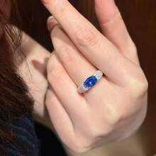 Light Luxury Fashion Floating Inlaid Oval Blue Zirconia White Gold Plated Starry Sky Chalice Open Ring For Women - Blue - View 4